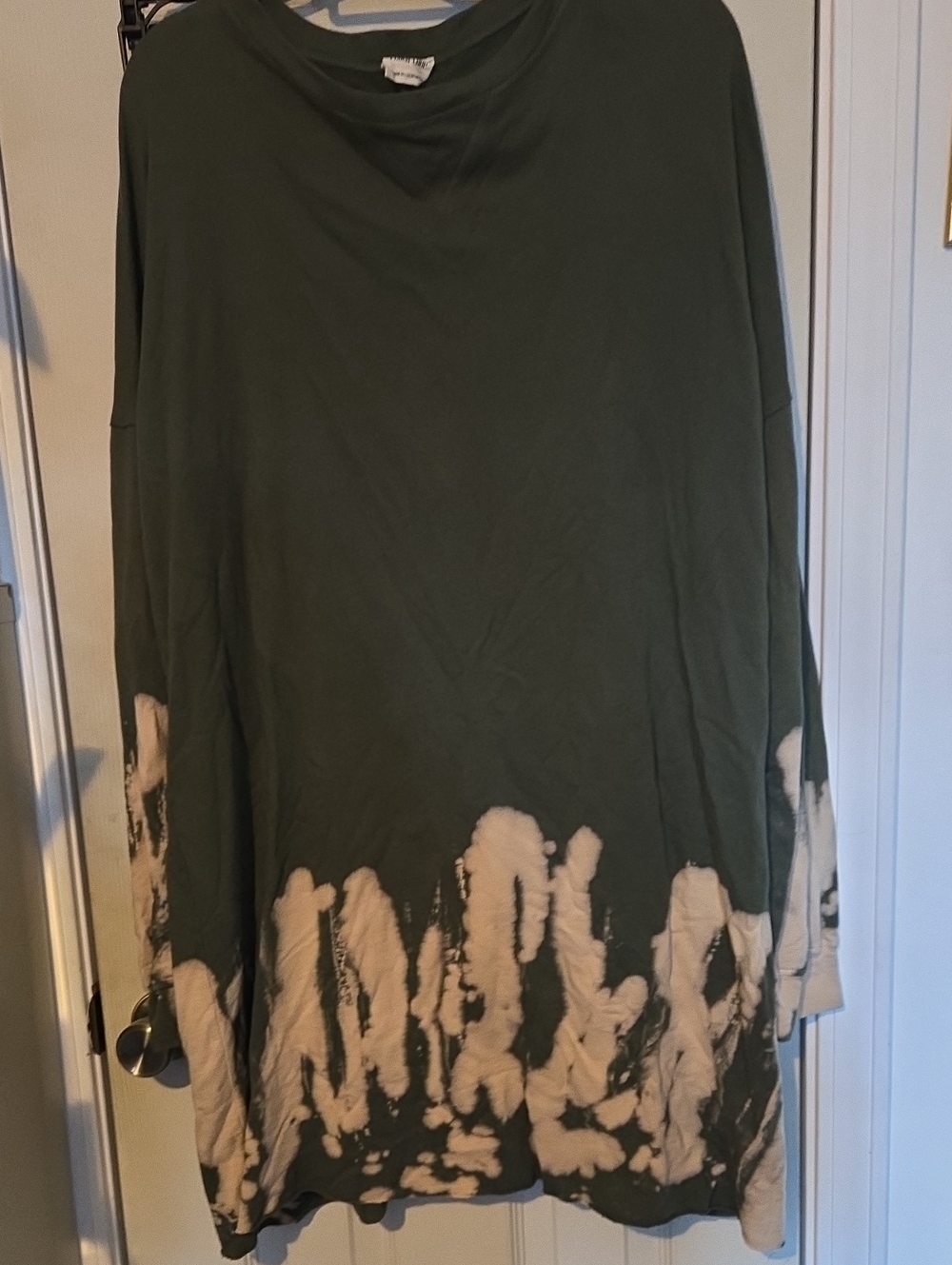 Peach Love California Olive Green & Cream Tie-Dye Long Sleeve Top Or Dress
